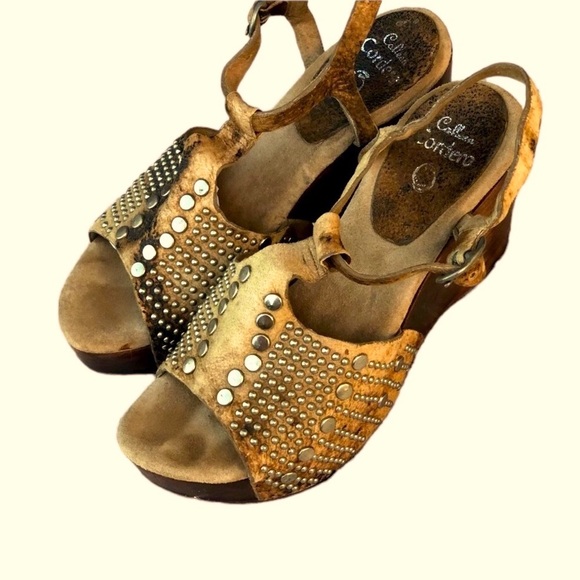 Calleen Cordero Brown and Tan Tie Dye LeatherStudded Platforms